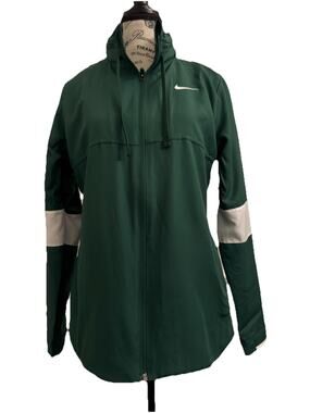 Nike Dri-Fit Jacket Women’s Med Green With White Stripes & Logo Hood